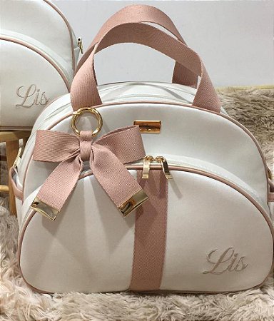Bolsa Maternidade Média Sintético OffWhite com faixa nude